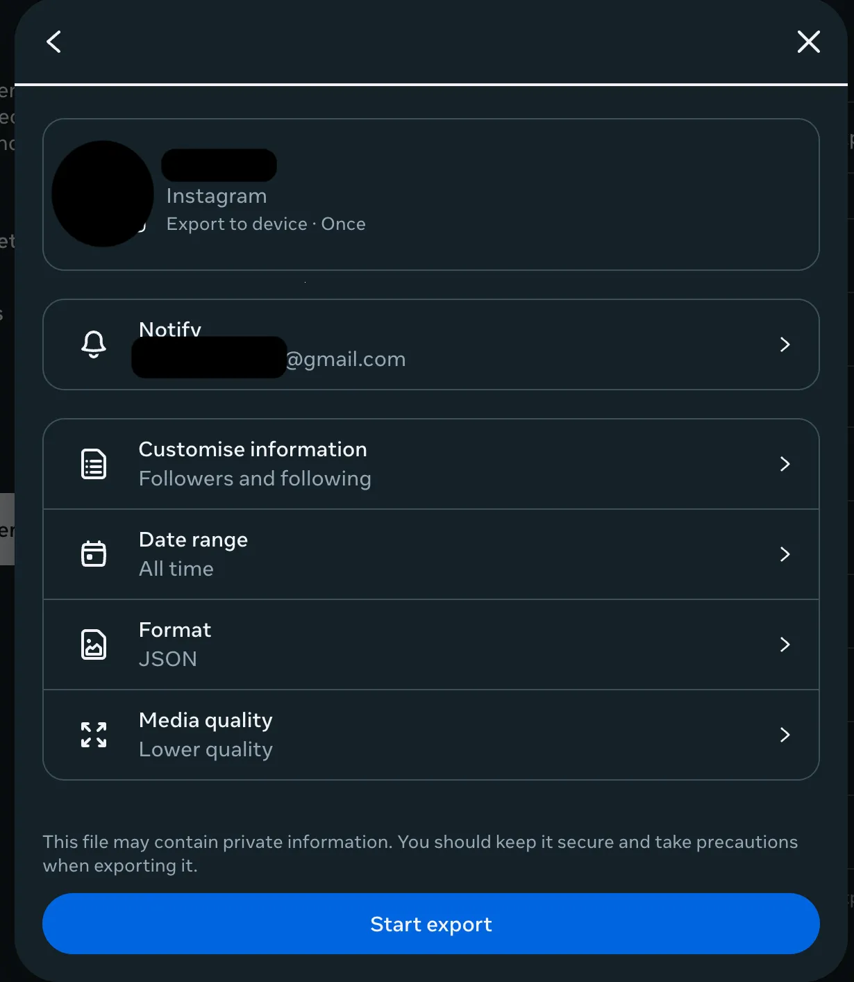 Abschließende Überprüfung der Instagram-Datenanfrage